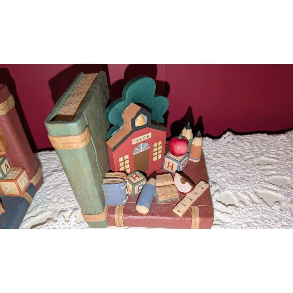 Teacher ABC School House Themed Collectable Heavy Book Ends Vintage